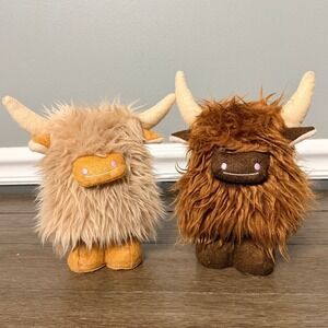Highland Cow Gnome Scottish Tomte Decor Bundle of 2 Plush Shelf Sitters